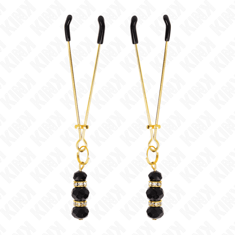 KINK - PINZE PER CAPEZZOLI SOTTILI ORO CON 3 PERLINE DI VETRO NERE 7 CM