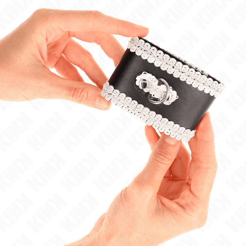 KINK - POLSO NERO CON PIZZO DECORATO BIANCO REGOLABILE 20-23 CM X 5,5 CM