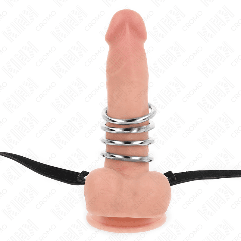 KINK - 5 ANELLI PER PENE DA 3,8 CM A 5 CM METALLO CON CINTURA IN PELLE 112 CM