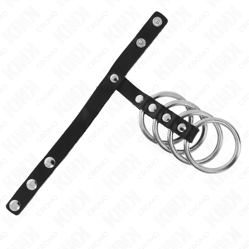 KINK - 4 ANELLI PER PENE IN METALLO DA 3,8 CM COLLEGATI CON CINTURINO IN PELLE DA 22 X 1,5 CM E CHIUSURA A PRESSIONE
