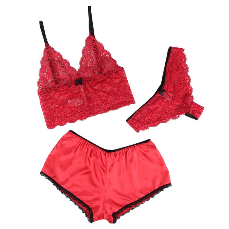 SUBBLIME - 953898 CAMICIA DA NOTTE IN SETA E PIZZO + SLIP ROSSO S/M