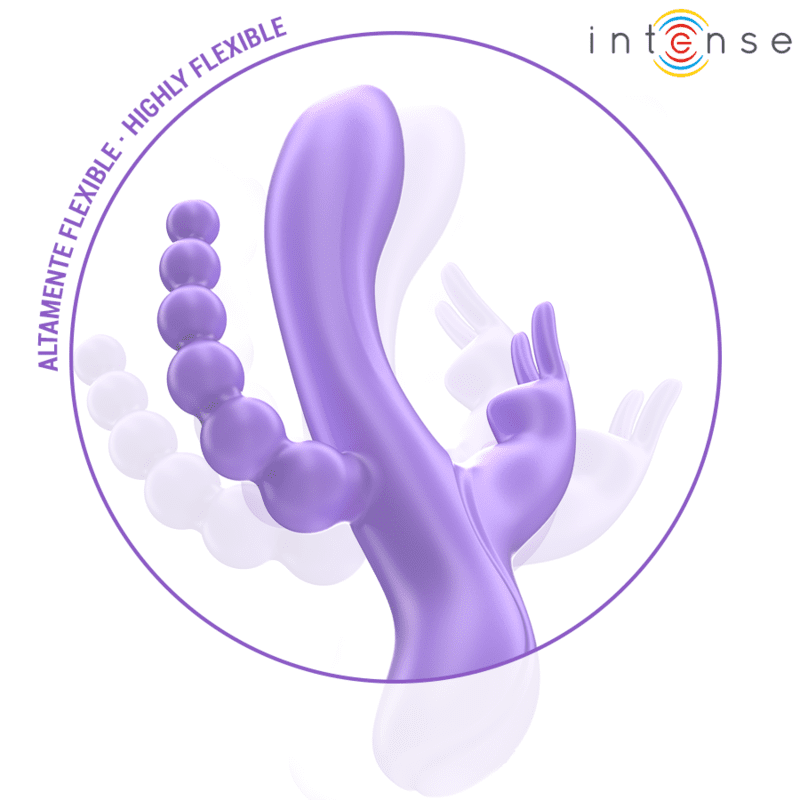 INTENSE - MIKO VIBRATORE TRIPLO CONIGLIO  STIMOLATORE  ANALE 7 VIBRAZIONI VIOLA