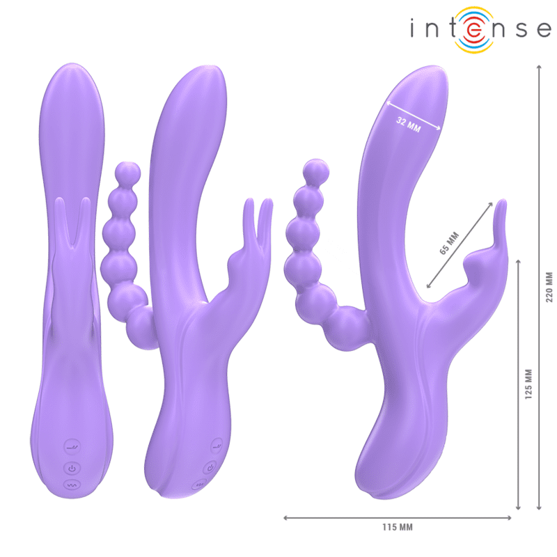 INTENSE - MIKO VIBRATORE TRIPLO CONIGLIO  STIMOLATORE  ANALE 7 VIBRAZIONI VIOLA