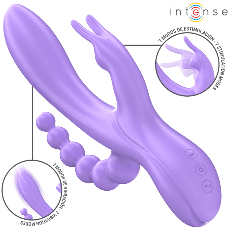 INTENSE - MIKO VIBRATORE TRIPLO CONIGLIO  STIMOLATORE  ANALE 7 VIBRAZIONI VIOLA
