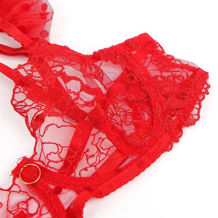SUBBLIME - 957506 CONJUNTO SUJETADOR Y LIGA DE ENCAJE ROJO S/M