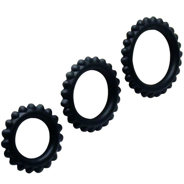 SET 3 ANELLI FALLICI BAILE TITAN - NERI - 2.8 + 2.4 + 1.9 CM