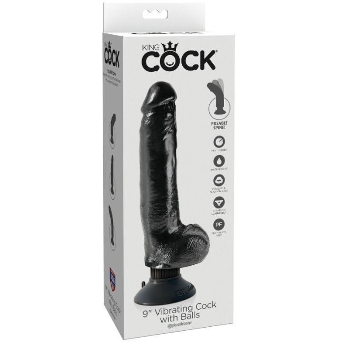 DILDO VIBRATORE KING COCK CON TESTIANOS 23 CM NERO