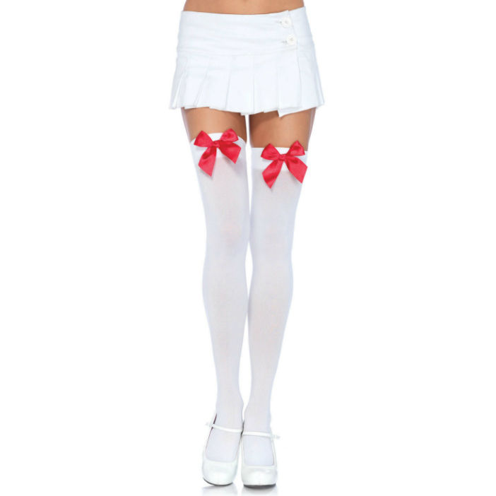 CALZINO LEG AVENUE IN NYLON CON FIOCCO BIANCO / ROSSO