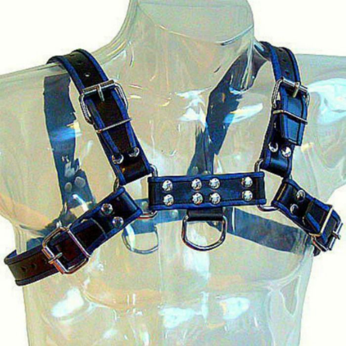IMBRACATURA BULLDOG PETTO CORPO IN PELLE - NERA / BLU