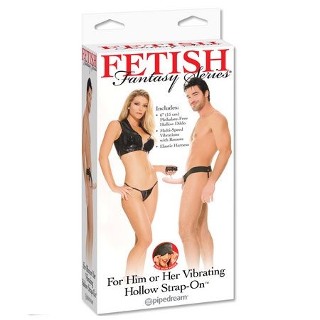 IMBRACATURA CON DILDO VIBRANTE FETISH HOLLOW - PER LUI E LEI - 14CM COLORE NATURALE