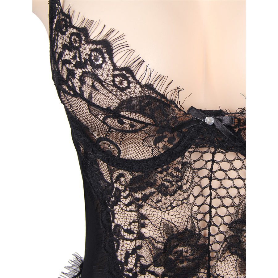 SUBLIME QUEEN PLUS PIZZO FLOREALE E TEDDY NERO CON FRANGE