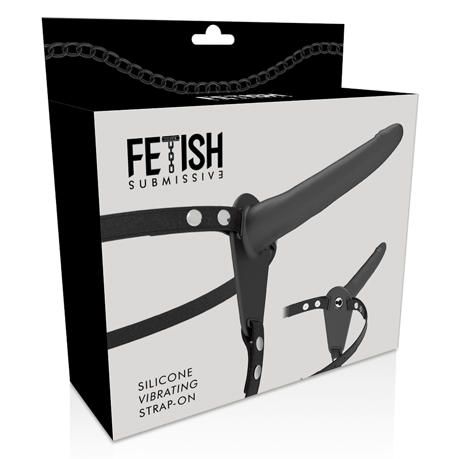 IMBRACATURA CON VIBRATORE NERO FETISH SUBMISSIVE - 15CM