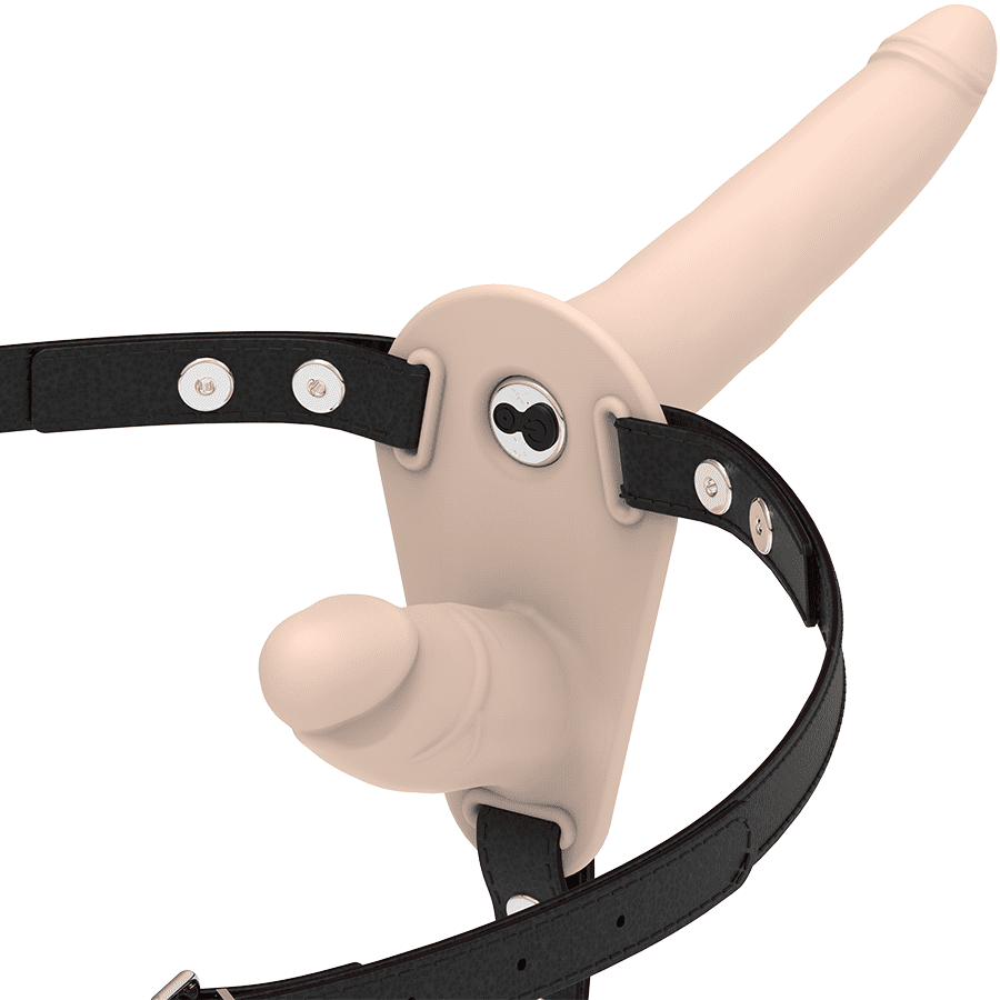IMBRACATURA CON DOPPIO DILDO PER DOPPIA PENETRAZIONE FETISH SUBMISSIVE VIBRATORE FLESH UP