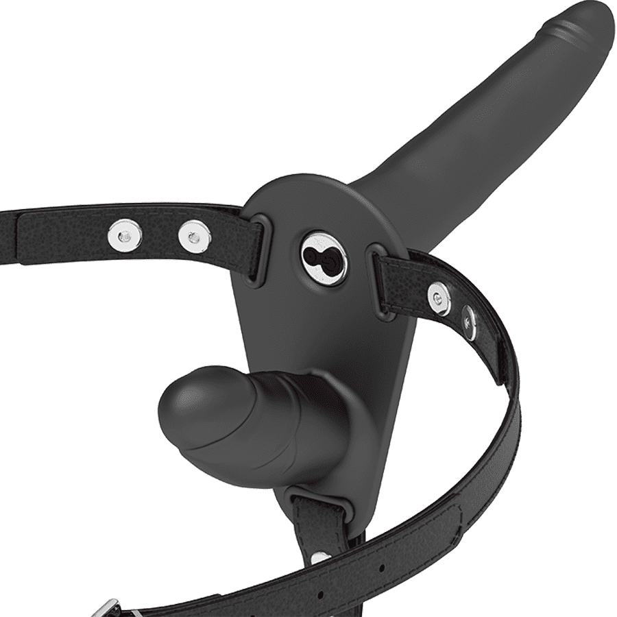 IMBRACATURA CON VIBRATORE NERO PER DOPPIA PENETRAZIONE FETISH SUBMISSIVE