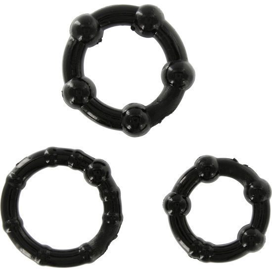 SET 3 ANELLI PENE BASE TESTICOLI SEVENCREATIONS - NERI