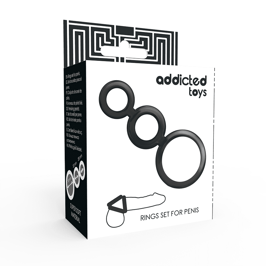 SET 3 ANELLI PENE BASE TESTICOLI ADDICTED TOYS - NERO