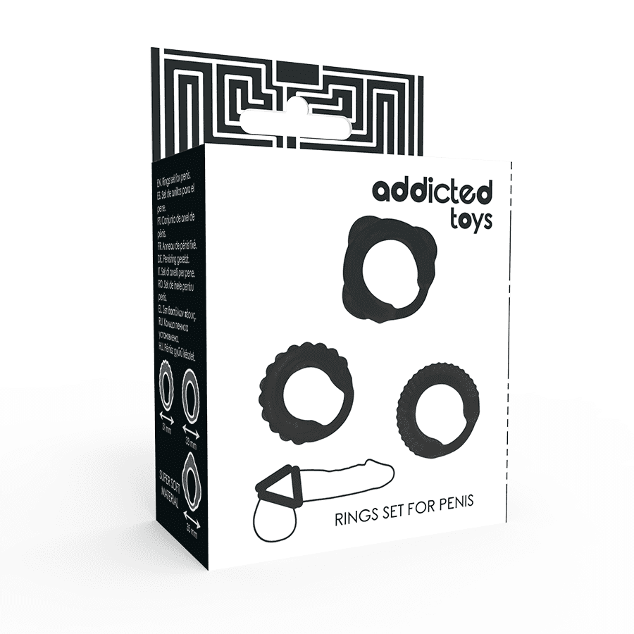 SET 3 ANELLI PENE BASE TESTICOLI ADDICTED TOYS - NERO