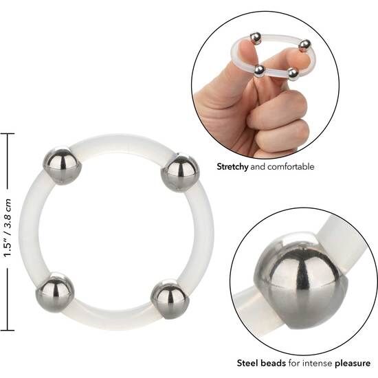 ANELLO FALLICO IN SILICONE CON PERLINE IN ACCIAIO CALEX TAGLIA L