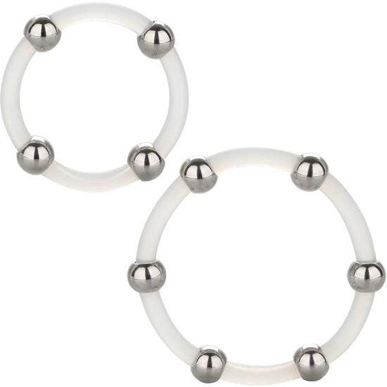 SET DI ANELLI PER PENE IN SILICONE CON PERLINE IN ACCIAIO CALEX