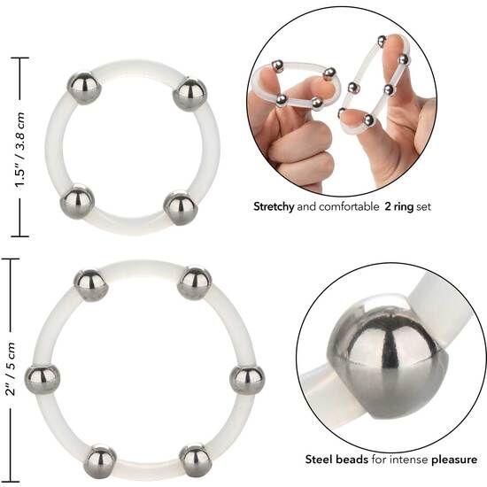 SET DI ANELLI PER PENE IN SILICONE CON PERLINE IN ACCIAIO CALEX