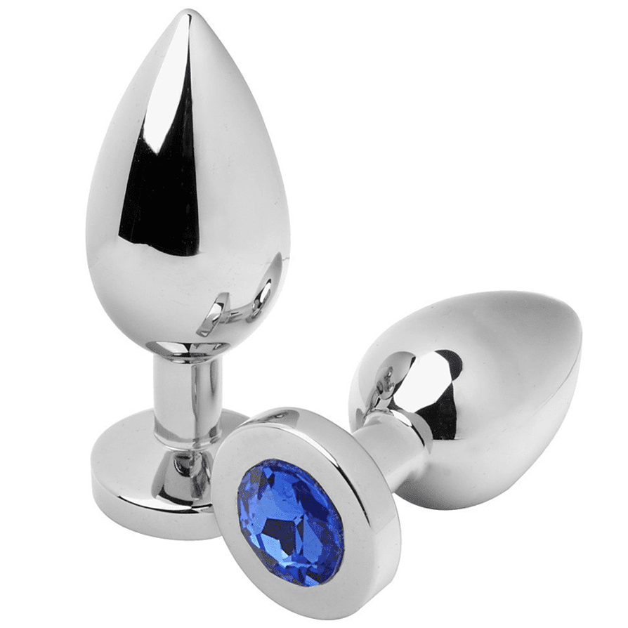 PLUG ANALE METALLICA CON DIAMANTE BLU MEDIA 7,62 CM