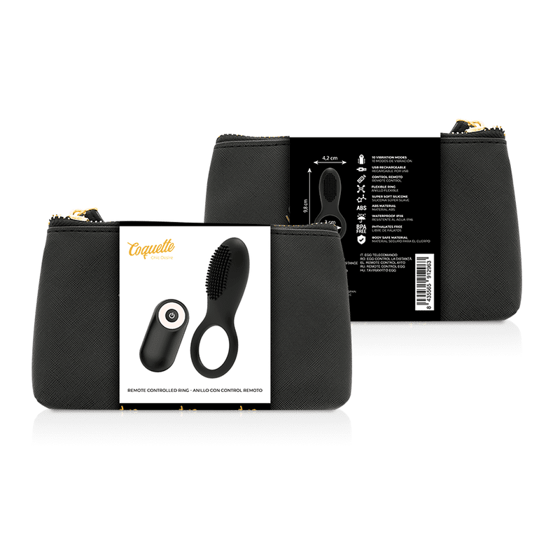 ANELLO IN SILICONE VIBRANTE PER PENE CON TELECOMANDO RICARICABILE COQUETTE CHIC DESIRE - NERO/ORO