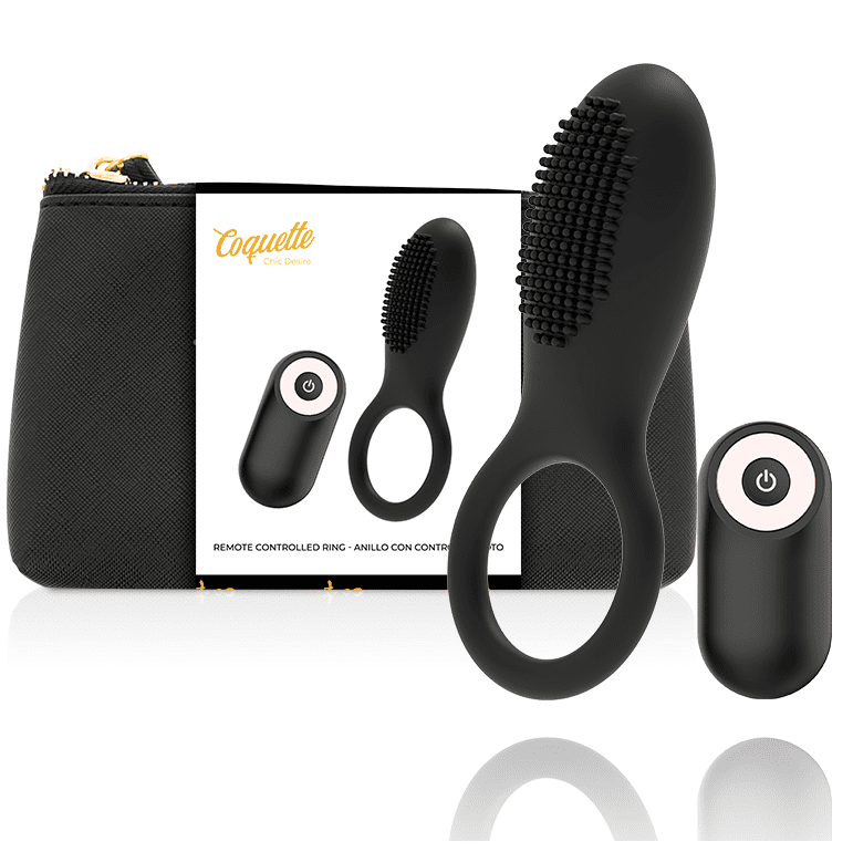 ANELLO IN SILICONE VIBRANTE PER PENE CON TELECOMANDO RICARICABILE COQUETTE CHIC DESIRE - NERO/ORO