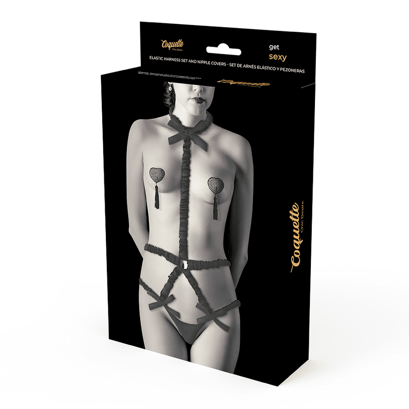 COQUETTE CHIC DESIRE SET IMBRACATURA ELASTICA E COPRI CAPEZZOLE NERO