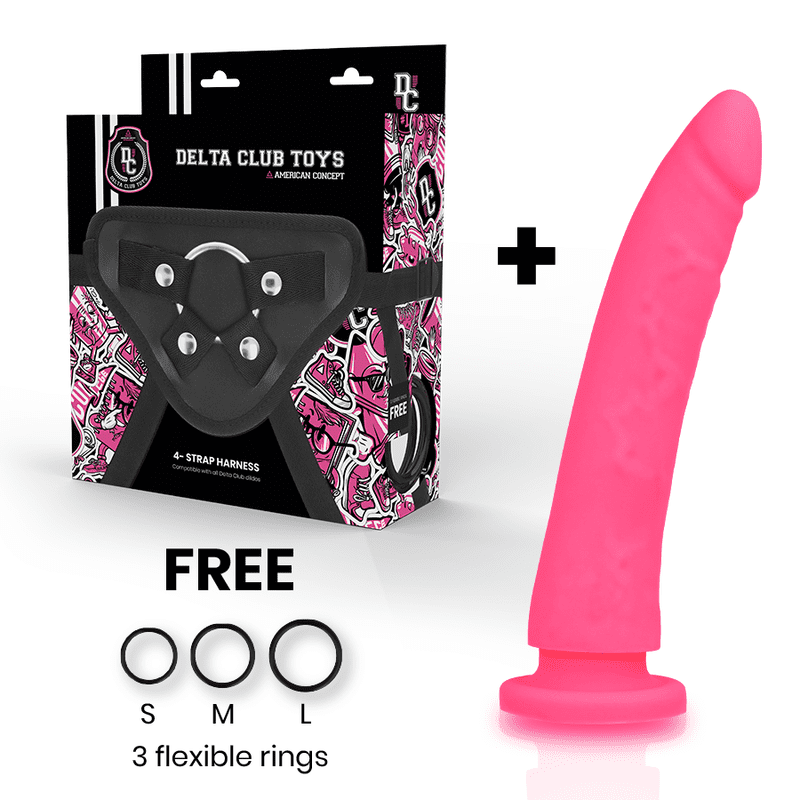 IMBRACATURA + DONG SILICONE ROSA 20 X 4 CM - DELTA CLUB TOYS