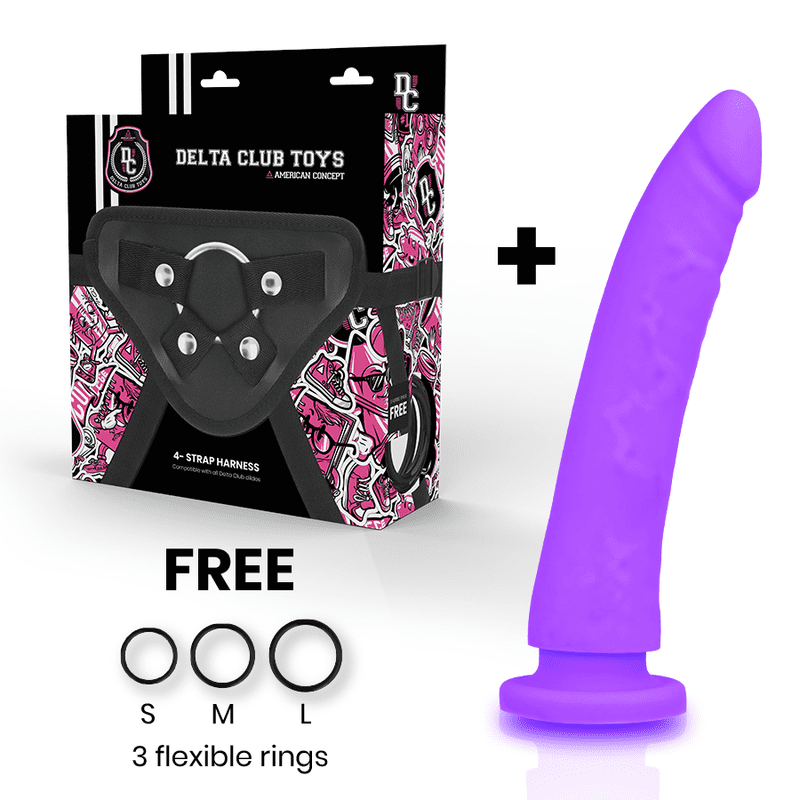 IMBRACATURA + DONG SILICONE VIOLA 20 X 4 CM - DELTA CLUB TOYS